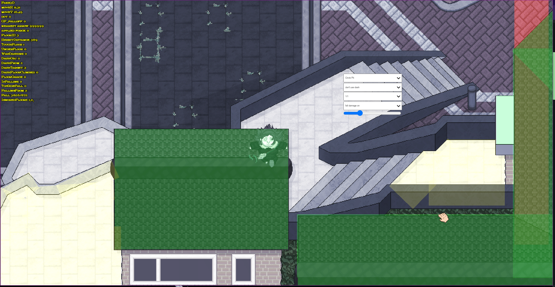 2D top down game design handling different floors and fake 3D collisions in Hell's Mouth